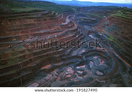 Carajas, Para, Brazil -Â 2010: Carajas Mine, largest iron ore mine in the world, located in Para, Brazil. The mine is operated as an open-pit mine, estimated to contain 7.2 billion tons of iron ore