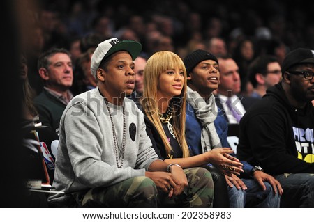 BROOKLYN, NY - November. 26. 2012: Beyonce and Jay-Z, who was the co-owner of Brooklyn Nets, at court side of Brooklyn Nets vs New York Knicks game at Barclays Center