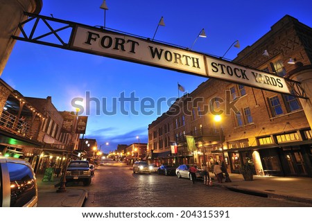 Fort Worth, Teas, USA, - March. 24. 2012: Banner at the Fort Worth Stockyards Historic District,  former livestock market, now main tourist attraction in Fort Worth, TX