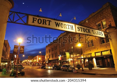 Fort Worth, Teas, USA, - March. 24. 2012: Banner at the Fort Worth Stockyards Historic District, former livestock market, now main tourist attraction in Fort Worth, TX