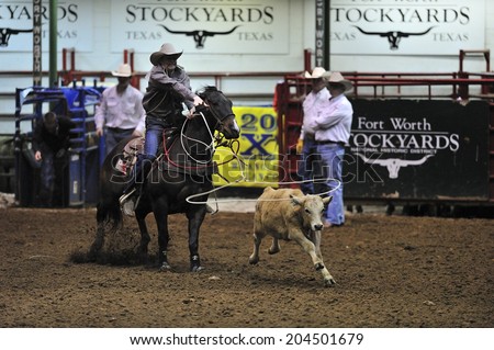 Fort Worth, Texas, USA, March. 24, 2012: Rodeo at Fort Worth Stockyards Historic District, former livestock market, now main tourist attraction in Fort Worth, TX