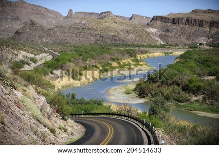 Big Bend National Park and Rio Grande river, border of United States and Mexico, Texas, United States.