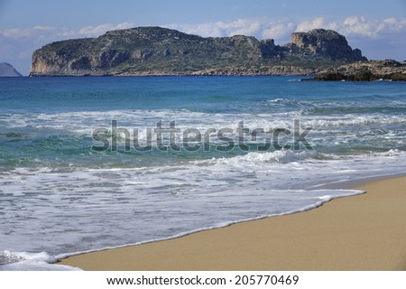 Aegean Sea with deep blue water, coast of Crete in  Mediterranean sea, island of Crete, Greece