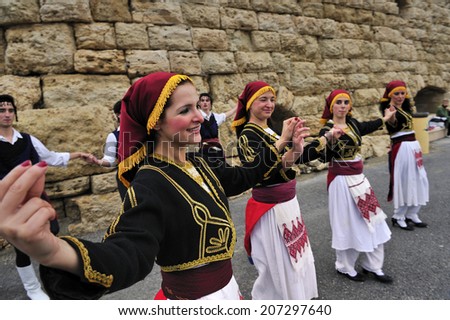 CRETE, GREECE, January. 28. 2009: Traditional folklore dance at the fort of Heraklion, Crete, Greece