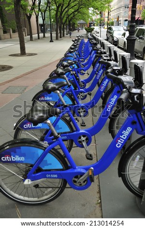 NEW YORK CITY, USA, - May. 18. 2014: Citi Bike station in Manhattan, bicycle sharing system in New York City, USA.