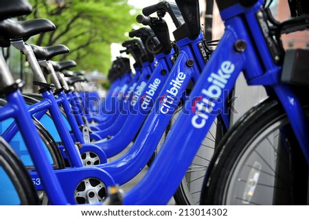 NEW YORK CITY, USA, - May. 18. 2014: Citi Bike station in Manhattan, bicycle sharing system in New York City, USA.