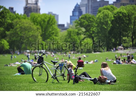 New York City, USA, - May. 17. 2014: Bike riders at Central Park, Manhattan. New York, USA
