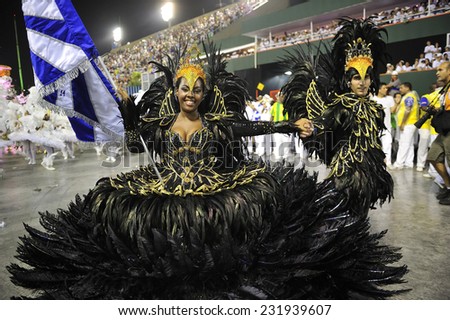 RIO DE JANEIRO, RJ /BRAZIL - March 8, 2014: World's famous carnival in Rio de Janeiro, samba school parading in Sambadromo, the carnival stadium, with 90000 spectators.