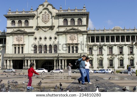 Guatemala City, Guatemala, - December, 15. 2006: Main Plaza at National Presidential Palace, Guatemala City, Guatemala, Central America