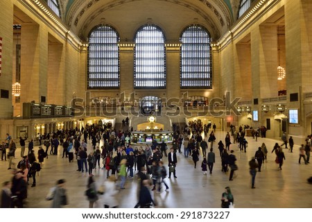 NEW YORK CITY - April, 26. 2015: Main hall of Grand Central Station in New York. The terminal is the largest train station in the world, Manhattan, New York, USA