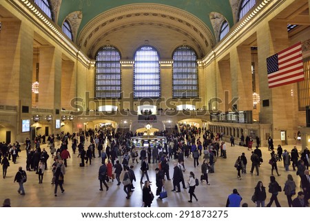 NEW YORK CITY - April, 26. 2015: Main hall of Grand Central Station in New York. The terminal is the largest train station in the world, Manhattan, New York, USA