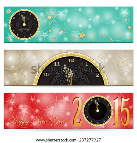 Happy New Year -gold clock and stars