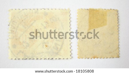 Set of 2 blank postage stamps on white background