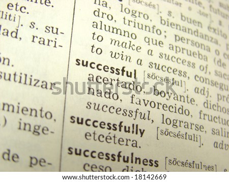 \'successful\' word in English-Spanish dictionary - shallow depth of field