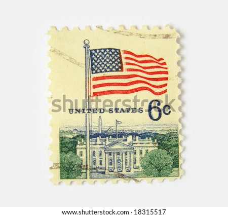 US postage stamp on white background