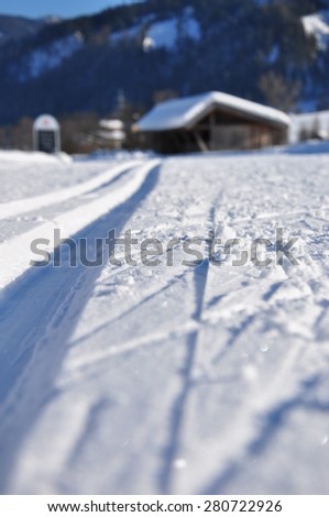 Snow path in to the snow mountain for nordic ski.