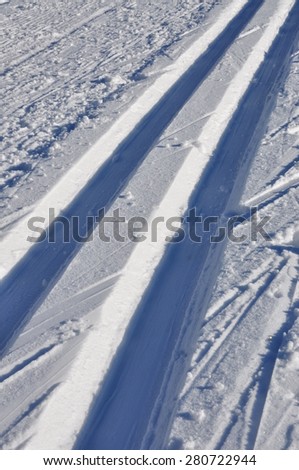 Skiing tracks in the winter. Nordic ski.