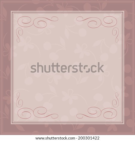 Card with label and seamless pattern with silhouettes of cherries