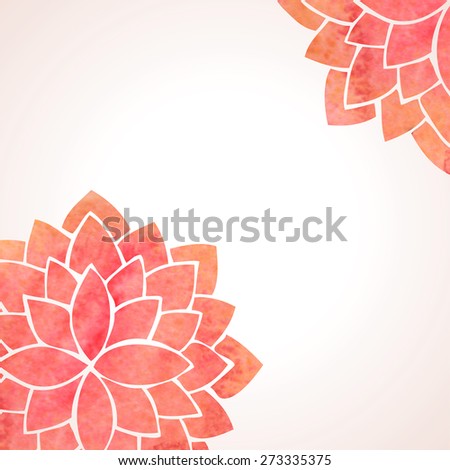 Illustration with watercolor red lotus flowers. Oriental chinese background. Flower pattern isolated on white background. Vector illustration