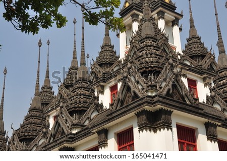 BANGKOK, THAILAND:  The outstanding iron roof finials at the Loha Prasat  (Iron Castle) at Wat Ratchanadda