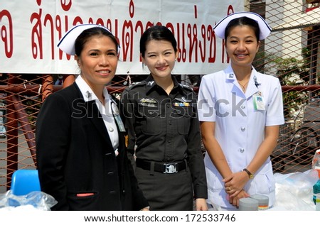 Bangkok, Thailand January 14, 2014:  Medical staff ready to assist Thais in the event of emergencies during the anti-government Shut Down Bangkok protest