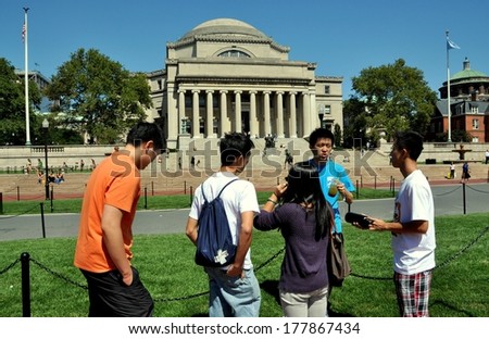 Ny - Sept 3, 2009: Asian Students Get A Campus Briefing From An Orientation Leader (In Blue Tee-Shirt) At Columbia University