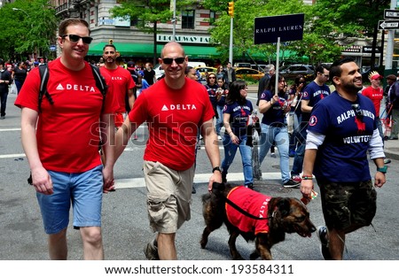 NYC - May 18, 2014: Workers from Delta Airlines and Ralph Lauren walking in the annual AIDS WALK NYC 2014 to raise money for AIDS charities