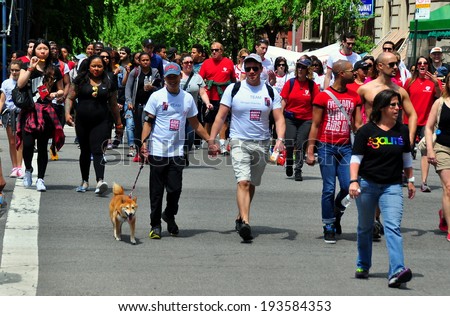 NYC - May 18, 2014:  Some of the 30,000 people participating in the AIDS WALK NYC 2014 walkathon to raise money for AIDS charities and research
