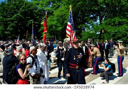 NYC - May 26, 2014:  Trooping of the colours at the annual Memorial Day holiday Ceremonies in Riverside Park