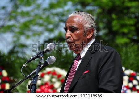 NYC - May 26, 2014:  United States Congressman Charles Rangel speaking at the annual Memorial Day holiday ceremonies in Riverside Park