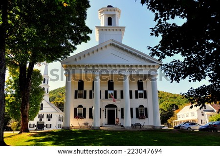 Newfane, Vermont - September 19, 2014:  Greek Revival Windham County Court House dates to 1825,  further expanded in 1853, and again in 1907 *