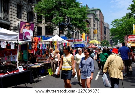 NYC:  View looking north on Broadway from 77th Street during an Upper West Side street festival