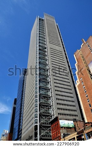 NYC - June 19, 2011: The New York Times tower designed by noted architect Lorenzo Piano on 8th Avenue at 41st Street