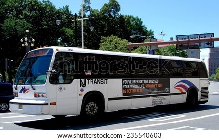 Newark, New Jersey - July 18, 2012:  A NJ Transit system bus on Washington Street