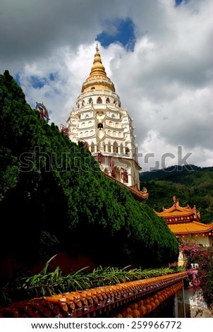 Penang, Malaysia - January 8, 2008: The seven-story great pagoda is the crown jewel  1891 Buddhist  Kek Lok Si Temple