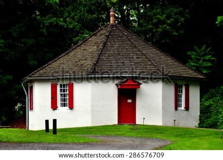 Chester, Pennsylvania - June 2, 2015:  The original hexagonal school house at the historic Birmingham Meeting House in the Brandywine Battlefield Historic Park  *