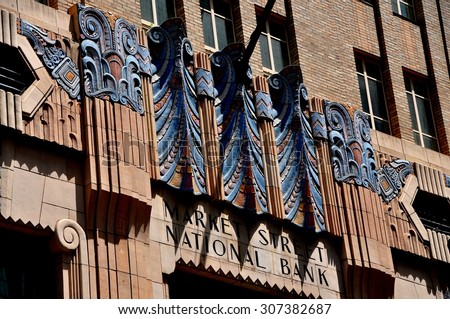Philadelphia, Pennsylvania - June 25, 2013:  Art Deco facade of the Market Street National Bank at 14th Street