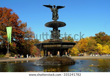 New York City - November 3, 2015:  The Bethesda Fountain, Angel of the Waters, on the Bethesda Terrace in Central Park