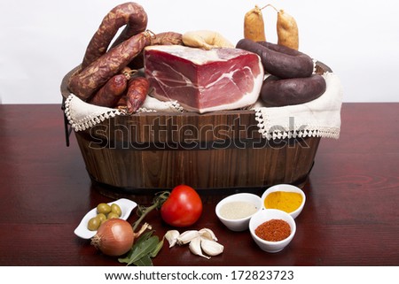 Mix of tradicional Portuguese food on a basket
