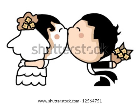 stock vector cute wedding couple kissing