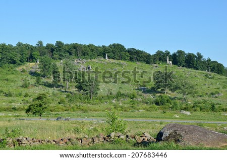 GETTYSBURG PENNSYLVANIA - JULY 26: Little Round Top, located in Gettysburg Pa.  On tour of the Gettysburg National Military Park. Photo taken July 26, 2014.