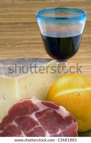 Cheese, ham and red wine