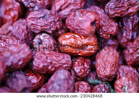 Dried jujube close-up, various medicinal herbs of traditional oriental medicine
