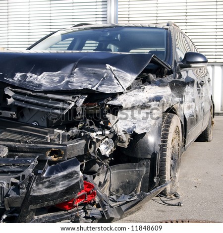 stock photo front view of wrecked car