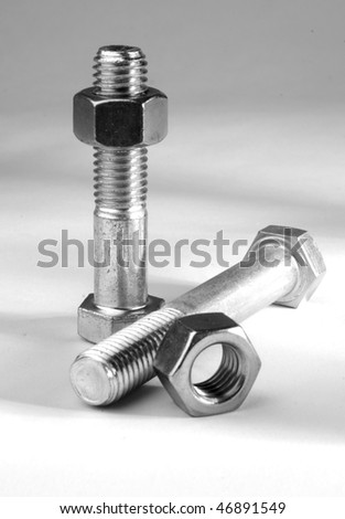 Black and white shot of nuts and bolts