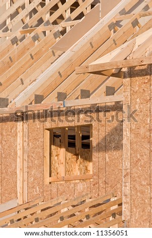 Detail of a second floor of a new wooden frame home