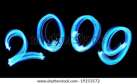 Blue number 2009 light painted with LED lights