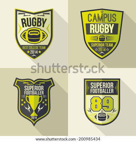 Set of emblems rugby team in flat style Set of emblems rugby team in flat style