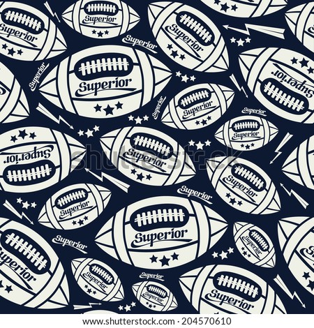 Seamless pattern rugby ball in comic style. White pattern on a dark blue background