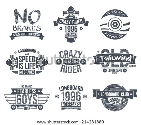 Longboard club emblems Graphic design for t-shirt Dark print on white background Longboard club emblems Graphic design for t-shirt Dark print on white background